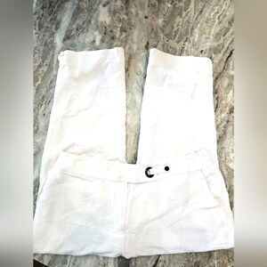 Kasper White Linen Blend Pants 12P Petite Straight Leg Grommet Waist Career Summ